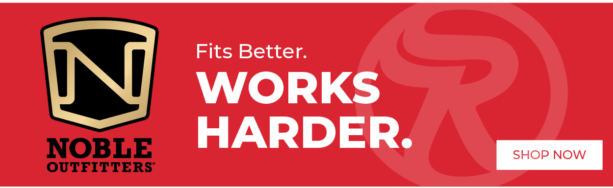 Noble Outfitters with logo, Text says Fits Better. Works Harder. With a Shop Now button.