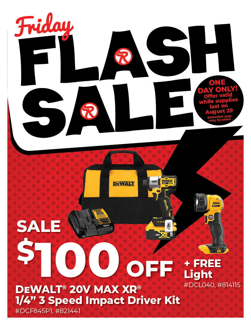 Friday Flash Sale - Sale $100 Off Dewalt 20V MAX XR® 1/4” 3 Speed Impact Driver Kit + Free Light