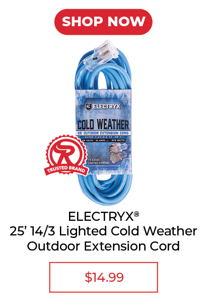 25' 14/3 Lighted Cold Weather Outdoor Extension Cord - SALE $14.99