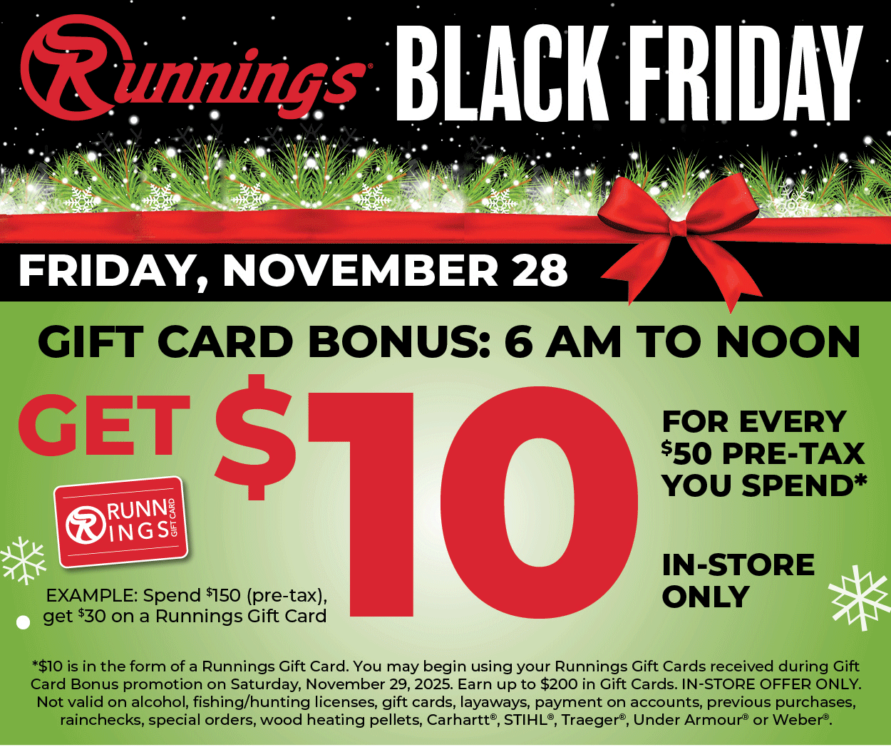 Runnings Black Friday Gift Card Bonus - Friday, November 28