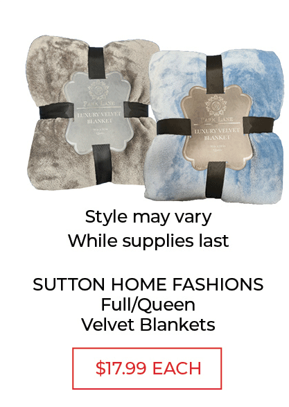 SUTTON HOME Fashions Full/Queen Velvet Blankets - SALE $17.99