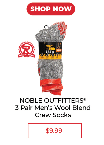 NOBLE OUTFITTERS® 3 Pair Men's Wool Blend Crew Socks- SALE $9.99