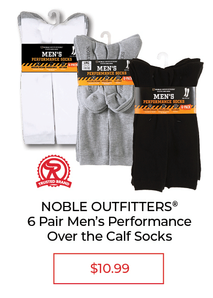NOBLE OUTFITTERS® 6 Pair Men's Performance Over the Calf Socks - SALE $10.99