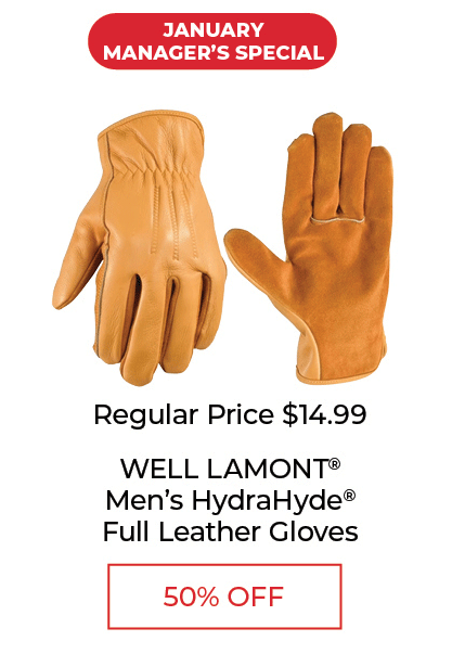 Wells Lamont® Men’s Slip-On HydraHyde Full Leather Work Gloves - 50% OFF SALE