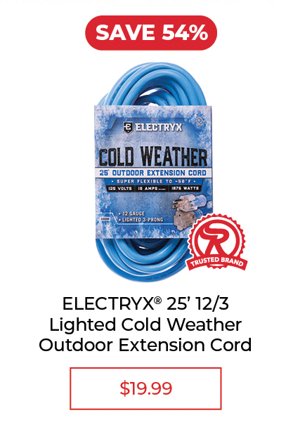 Electric - 12/3 Cold Weather Outdoor Extension Cord, 25' - SALE $19.99