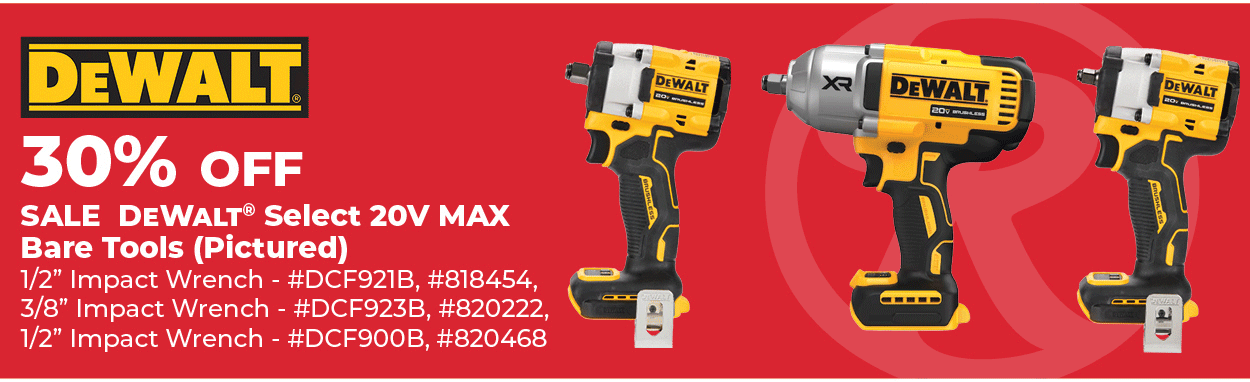 30% Off DEWALT Select 20V MAX Bare Tools (Pictured)