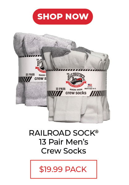 RAILROAD SOCK® 13 Pair Men's Crew Sock - SALE $19.99