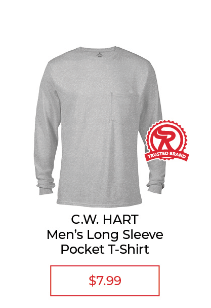 C.W. Hart™ Men's Long Sleeve Crew Neck Pocket T-Shirt - SALE $7.99