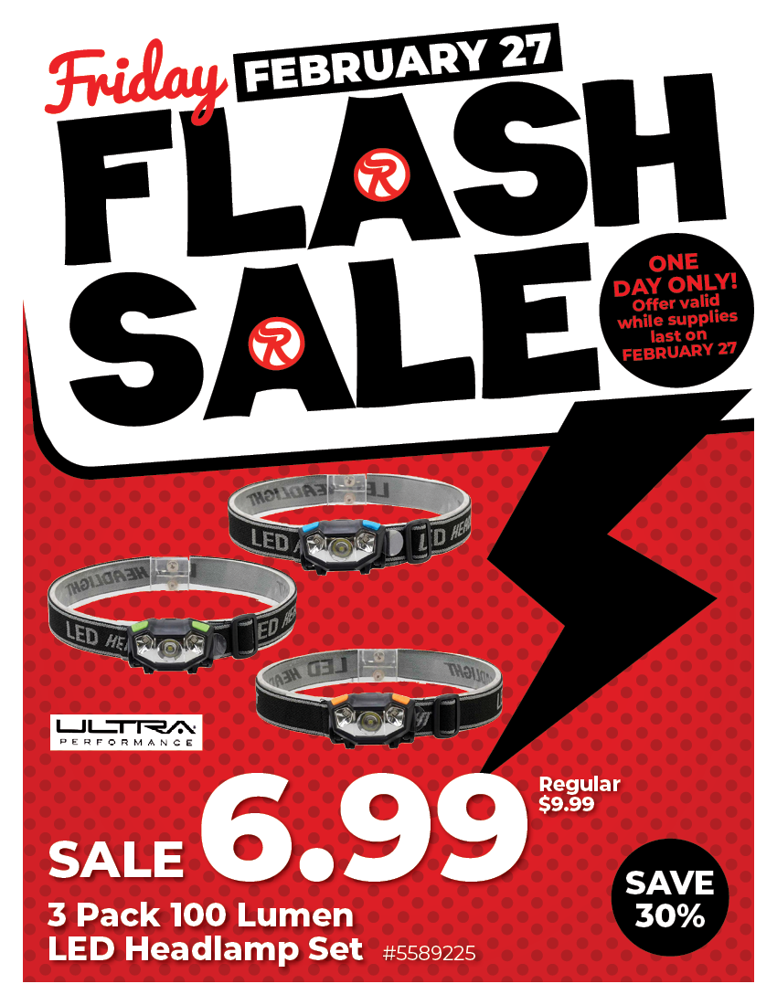Friday Flash Sale - Ultra Performance 100 Lumen Headlamp - 3 Pack - SALE $6.99, 30% Off