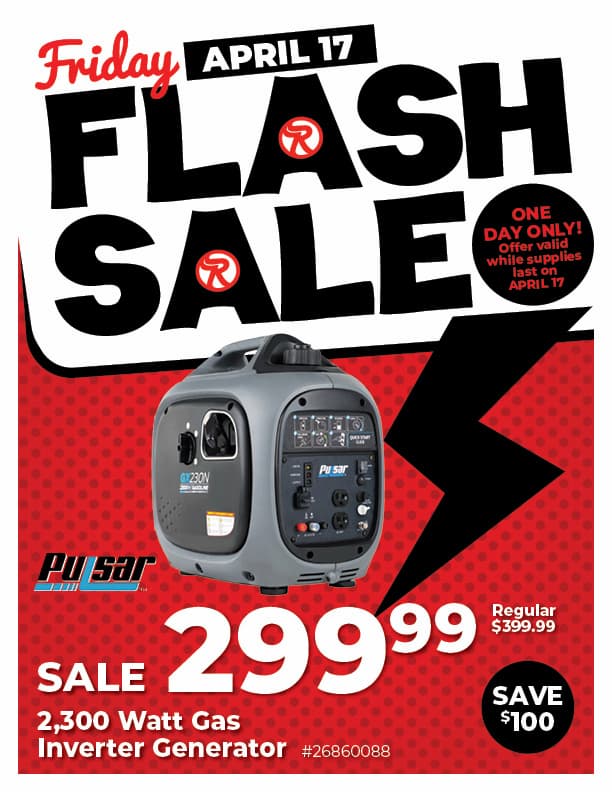 Friday Flash Sale - Pulsar 2,300W Gas Inverter Generator- SALE $299.99, $100 Off