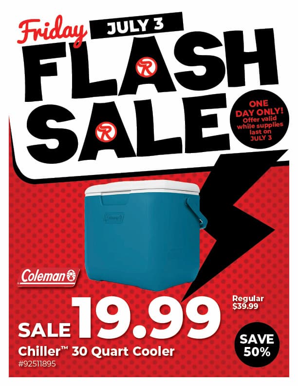 Friday Flash Sale - Chiller 30 Quart Cooler - SALE $19.99, 50% Off