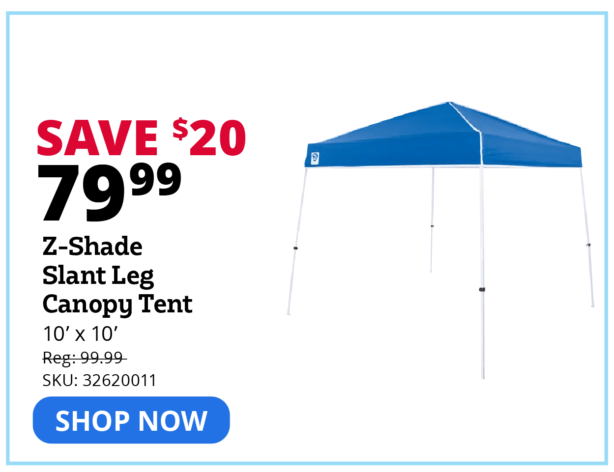 Z-Shade 10' x 10' Slant Leg Canopy, Blue - ZSBP1010HRZBL