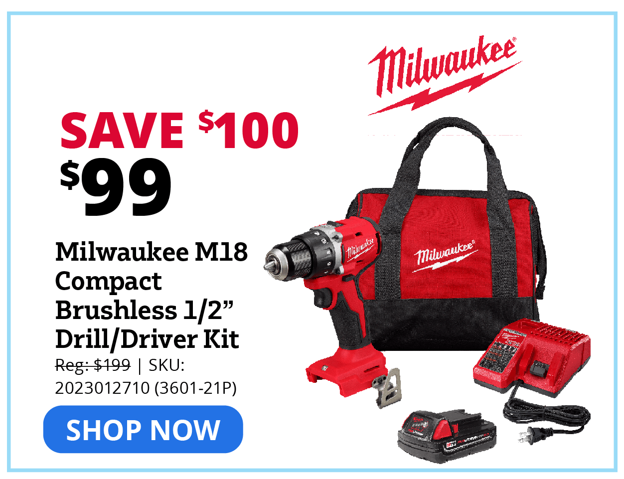 Milwaukee M18™ Compact Brushless 1/2" Drill/Driver Kit - 3601-21P