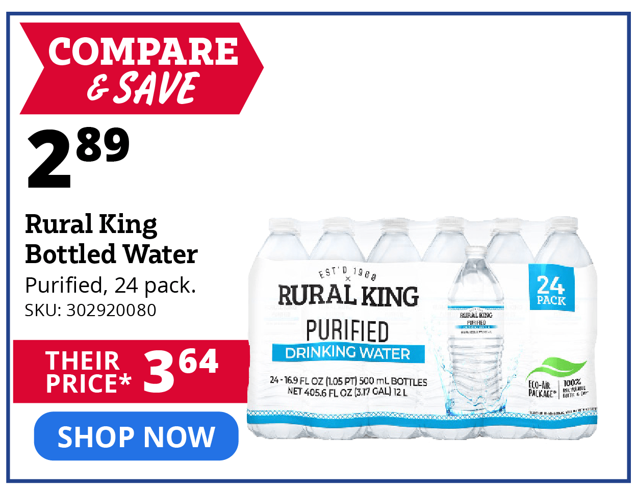 Rural King Bottled Water Purified, 24 pack.