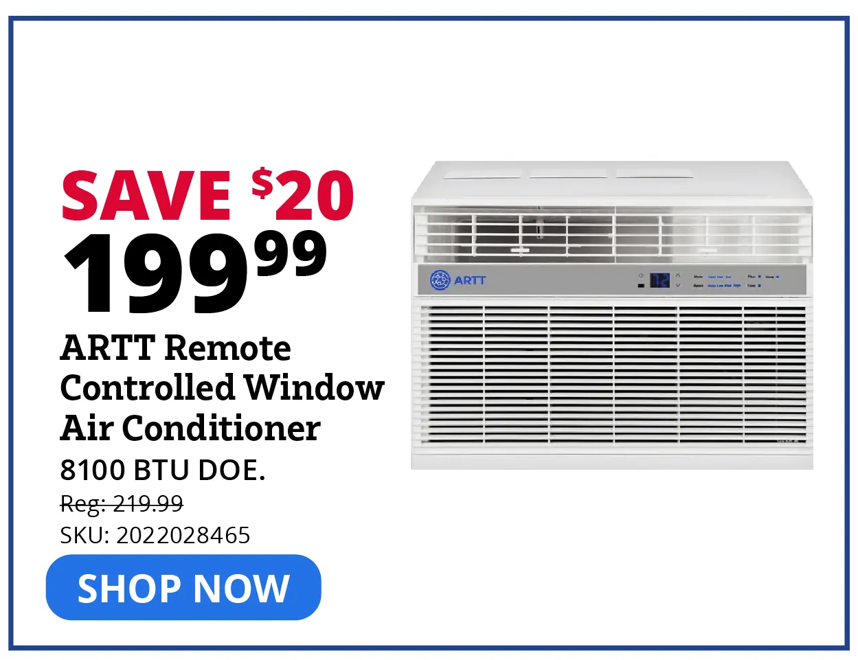 ARTT 8,100 BTU DOE Remote Controlled Window Air Conditioner - RTWR08XCA