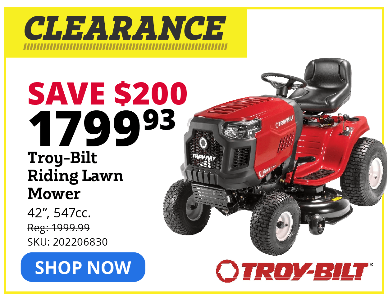 Clearance Troy-Bilt Riding Lawn Mower