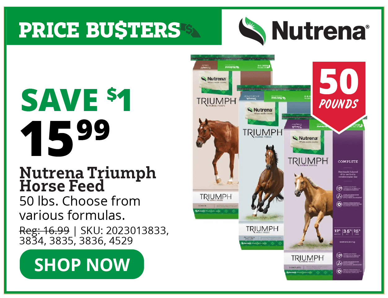 Nutrena Triumph Horse Feed 50lb Bags