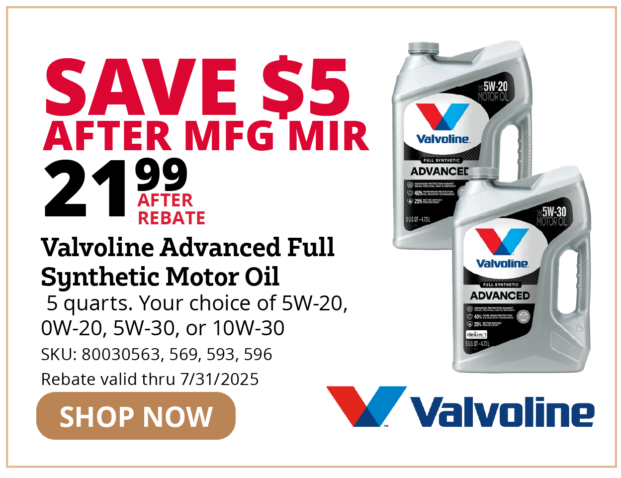 Valvoline Advanced Full Synthetic Motor Oil