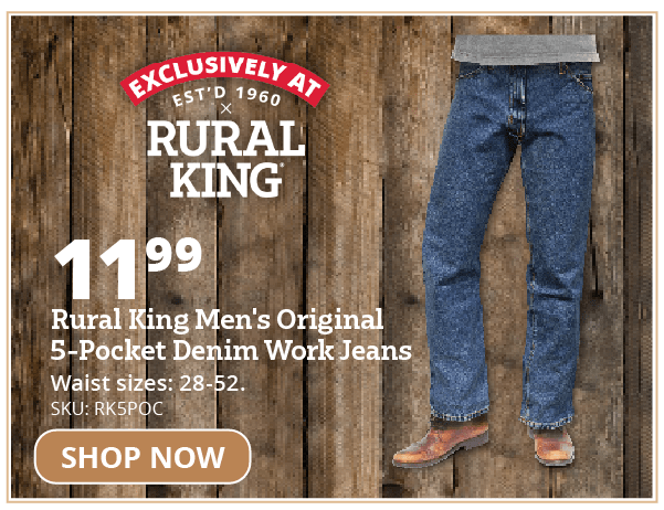 Rural King Men's Original 5 pocket denim work jeans