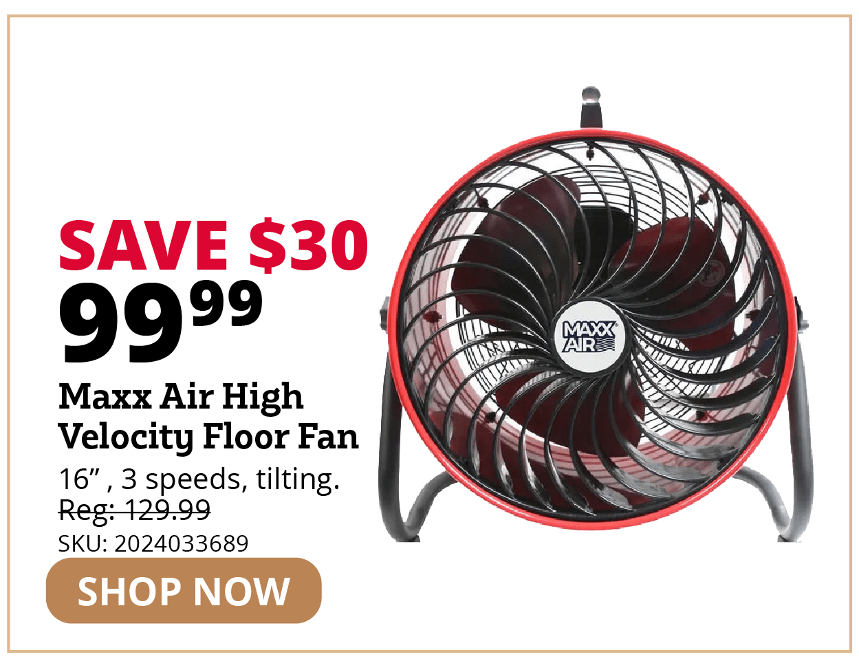 Tilting High Velocity Floor Fan