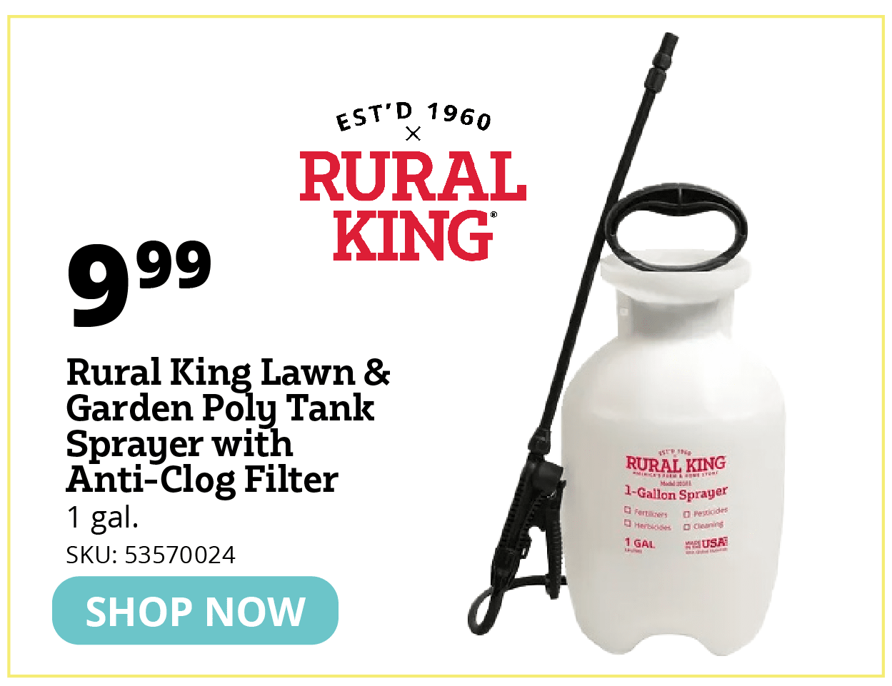 Rural King Lawn & Garden Poly Tank Sprayer with Anti-Clog Filter
