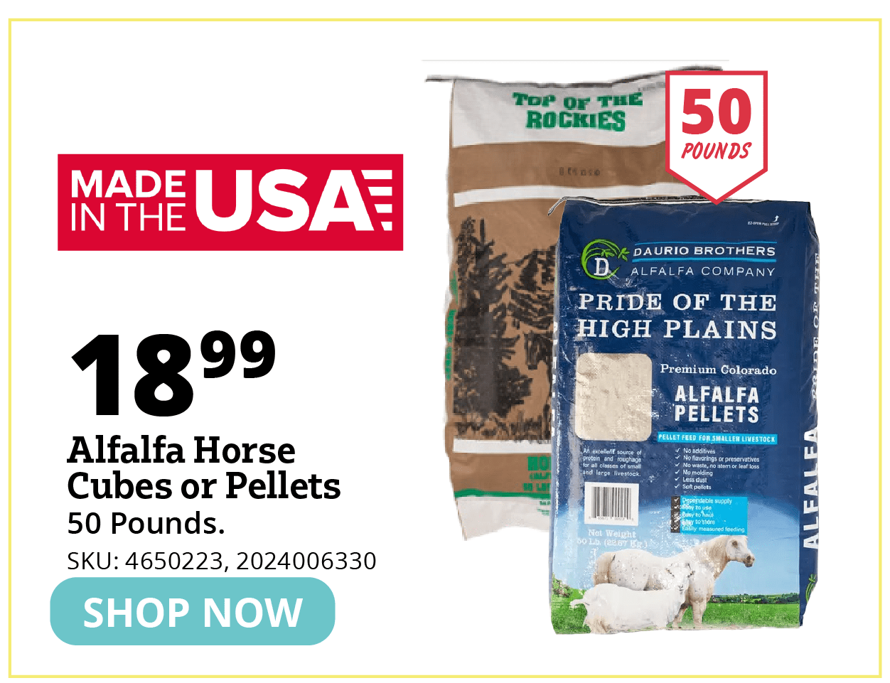 Alfalfa Horse Cubes or Pellets
