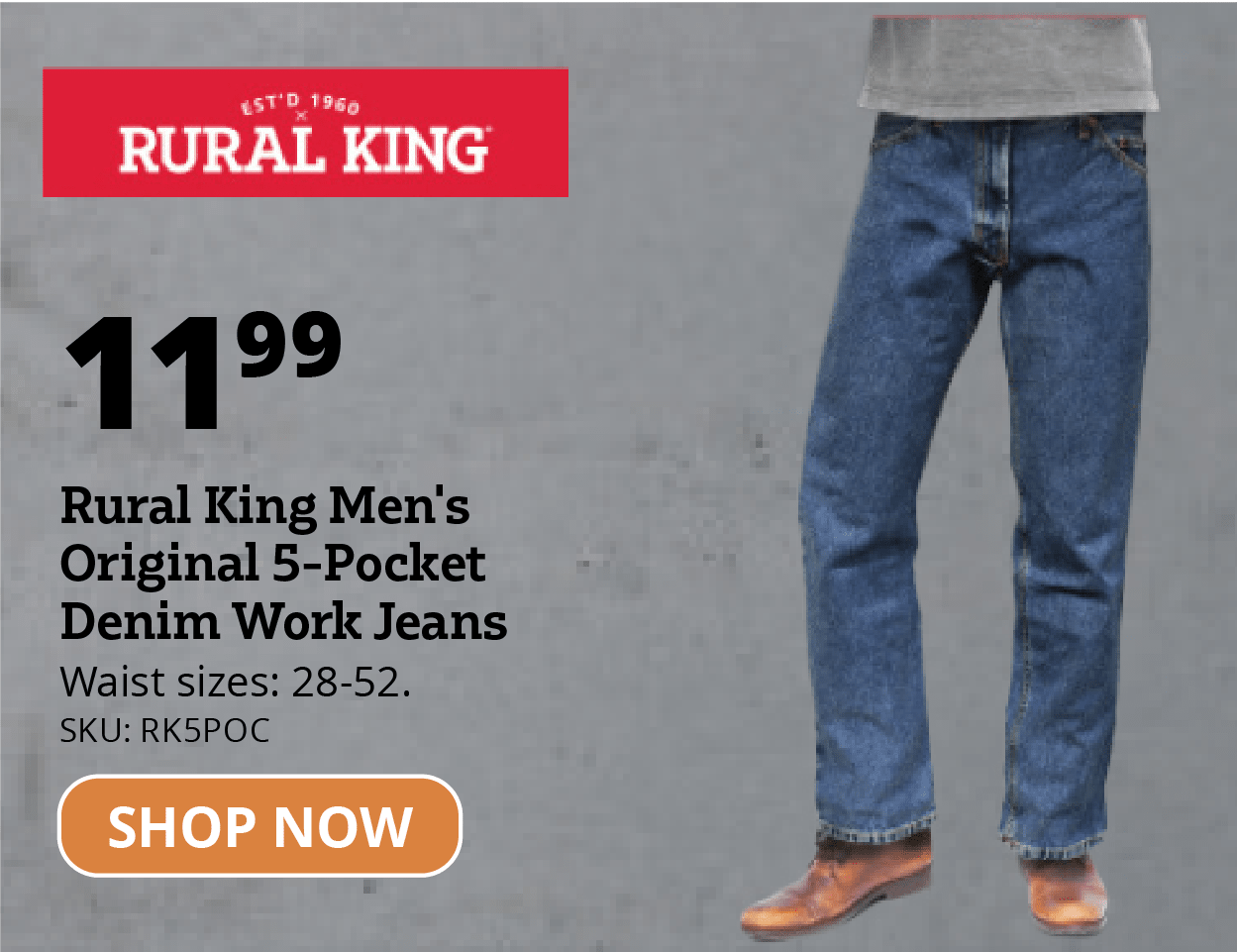 Rural King Men's Original 5-Pocket Denim Work Jeans