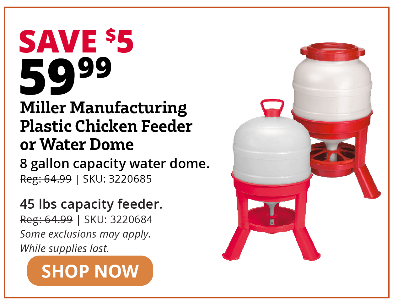 Miller Manufacturing Plastic Chicken Feeder or Water Dome
