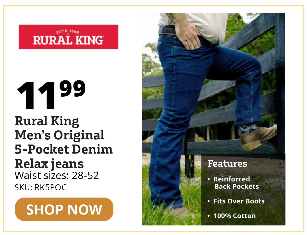 Rural King Men's Original 5-Pocket Denim Relax Jeans
