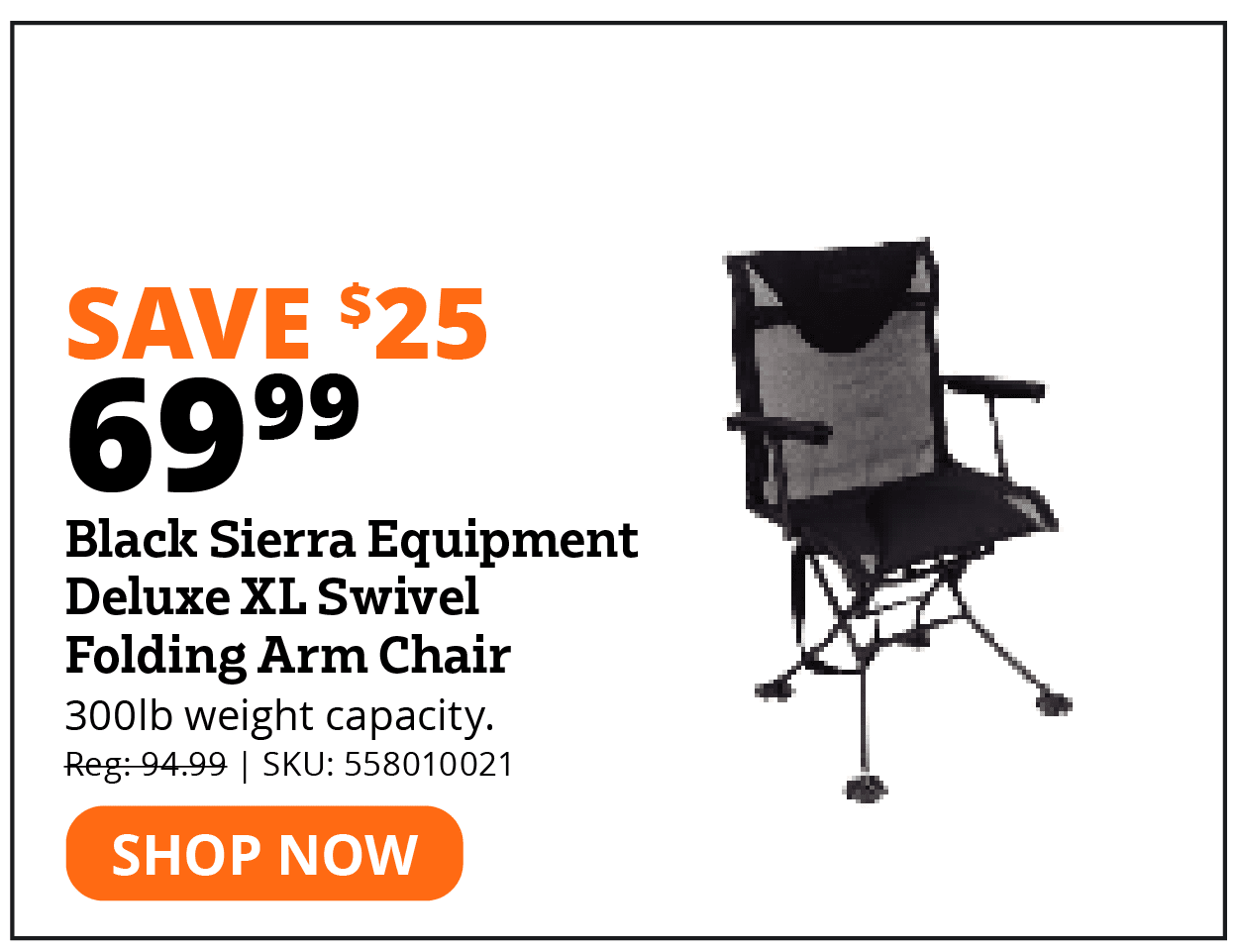 Black Sierra Equipment Deluxe XL Swivel Folding Arm Chair