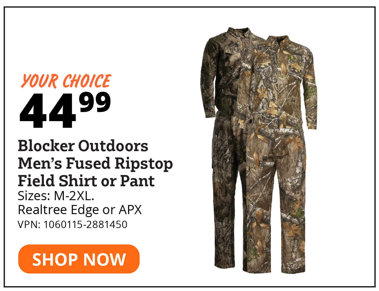 Blocker Outrdoors Men's Fused Ripstop Field Shirt or Pant