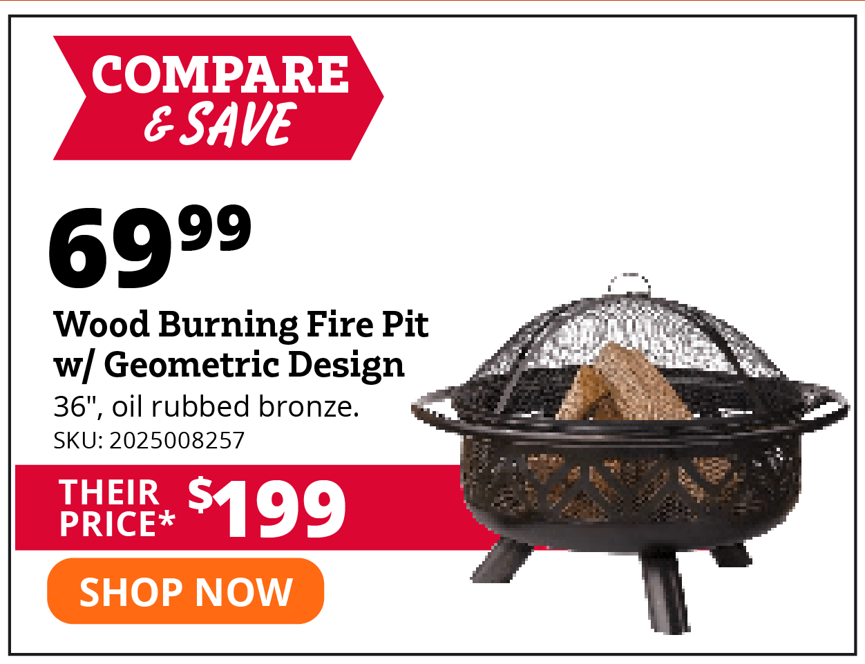 Wood Burning Fire Pit w/Geometric Design