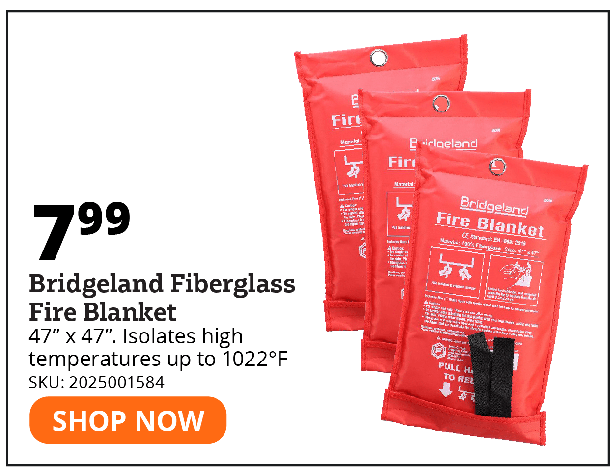Bridgeland Fiberglass Fire Blanket