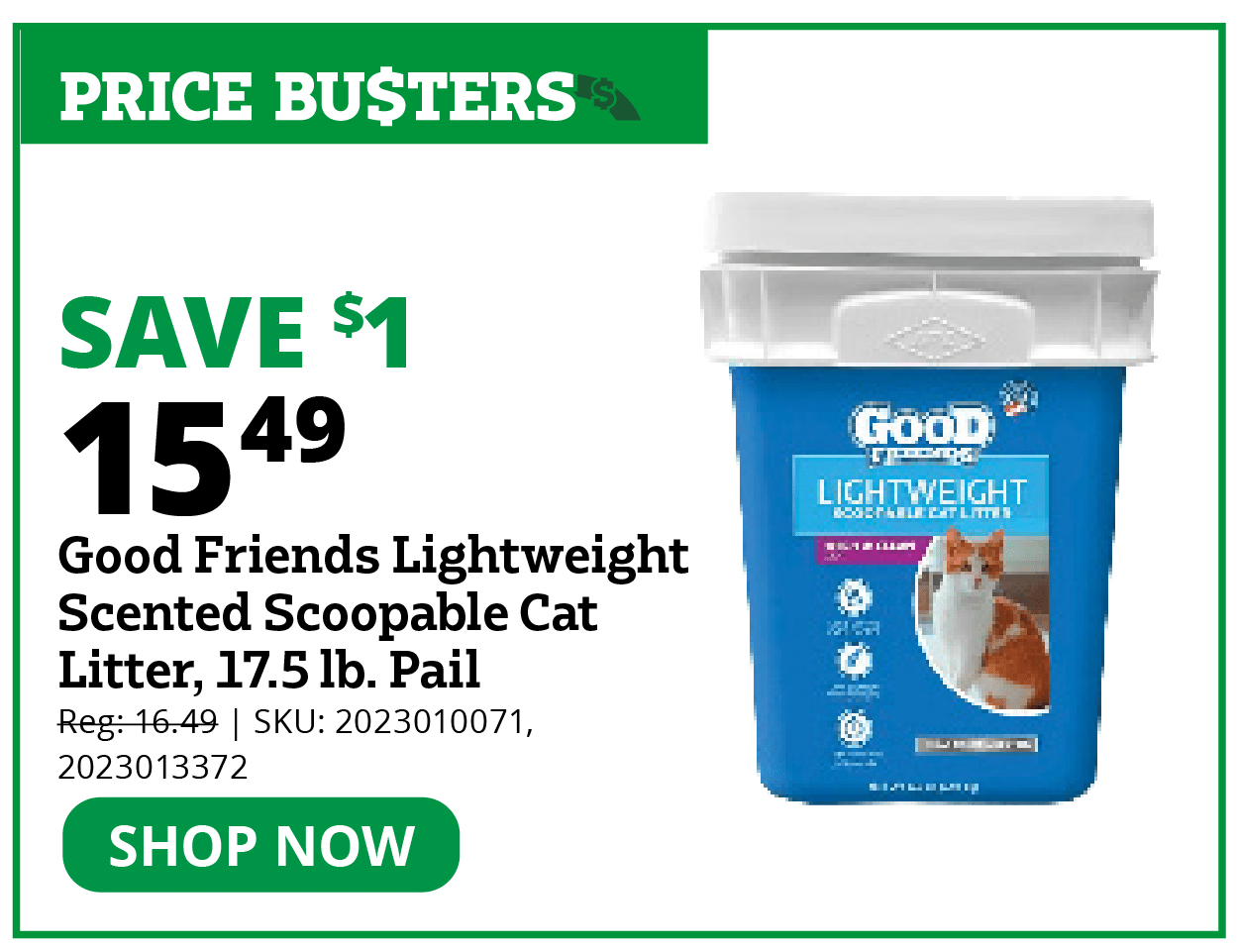 Good Friends Lightweight Scented Scoopable Cat Litter, 17.5 lb. Pail.