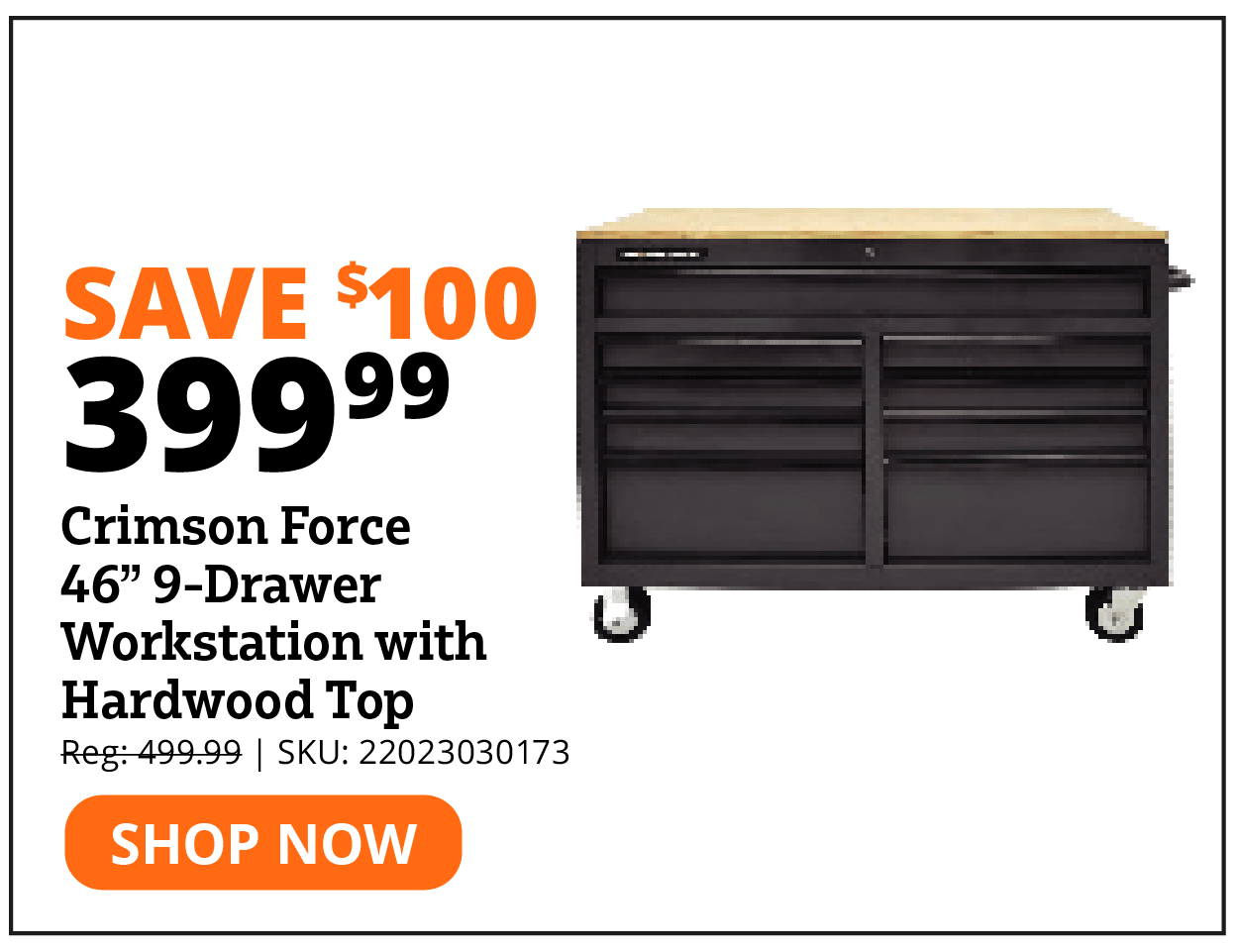 Crimson Force 46" 9-Drawer Workstation with Hardwood Top