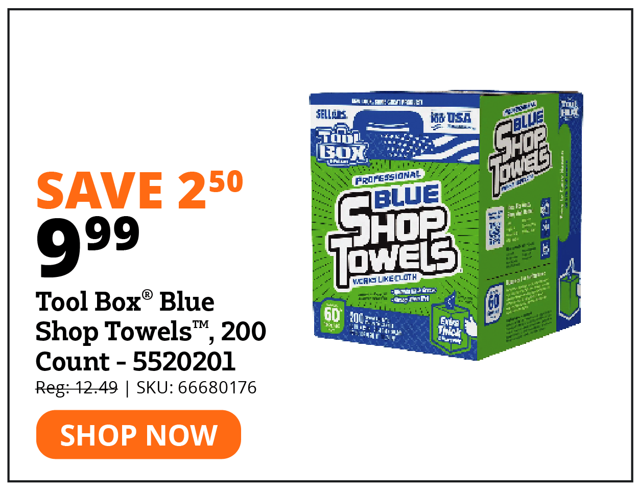 Tool Box® Blue Shop Towels™, 200 Count - 5520201