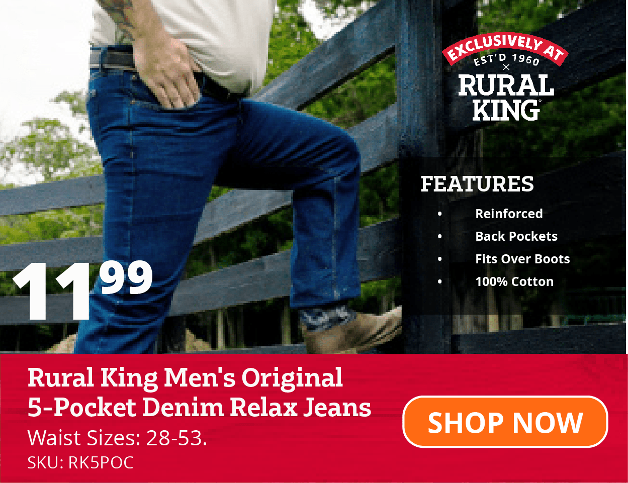 Rural King Men's Original 5-Pocket Denim Relax Jeans