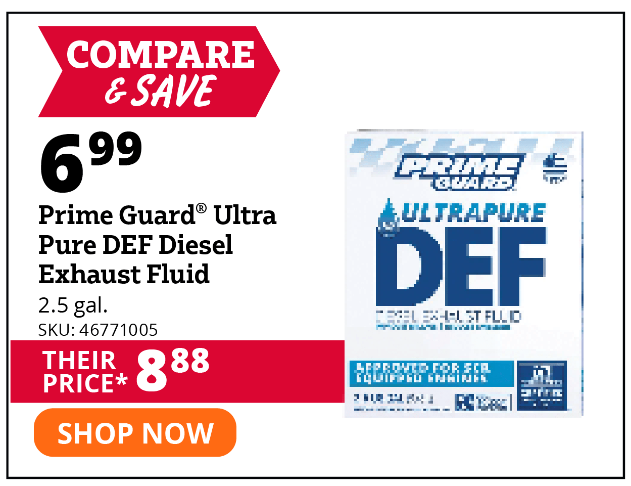 Prime Guard® Ultra Pure DEF Diesel Exhaust Fluid, 2.5 Gallon - PRIM00250