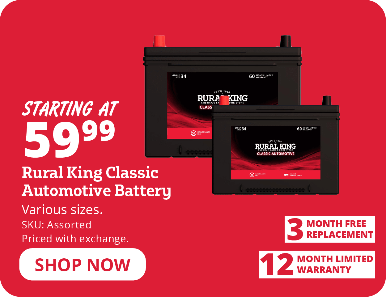 Rural King Classic Automotive Battery