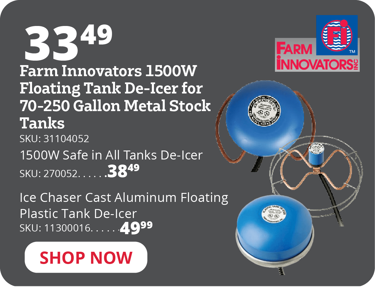 Farm Innovators 1500W Floating Tank De-Icer for 70-250 Gallon Metal Stock Tanks