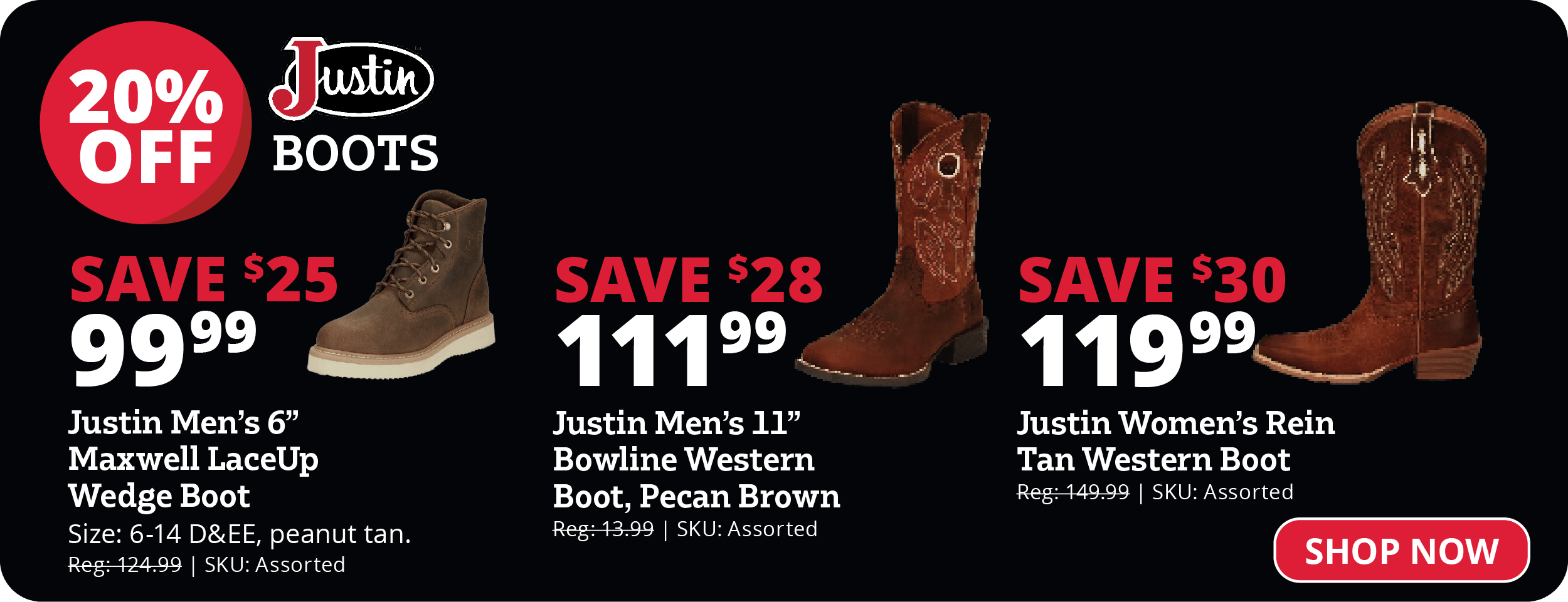 20% Off Justin Boots