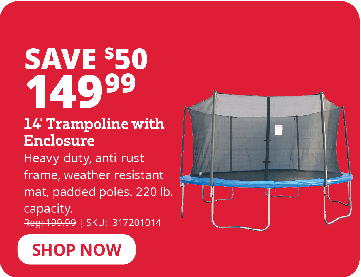 Rural King 14' Trampoline With Enclosure