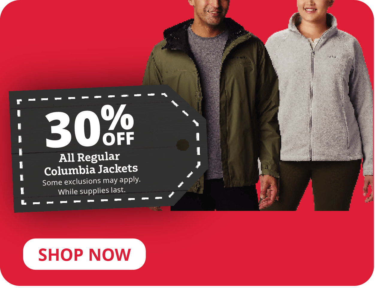 30% Off All Regular Priced Columbia Jackets