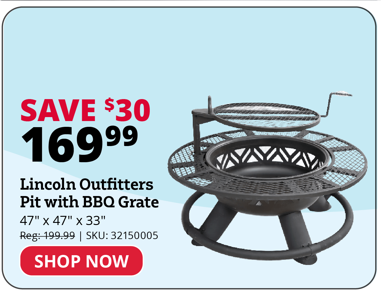 Lincoln Outfitters Steel Fire Pit with BBQ Grate