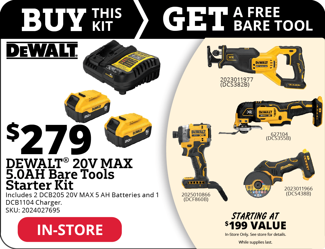 DEWALT 20V MAX 5.0AH Bare Tools Starter Kit