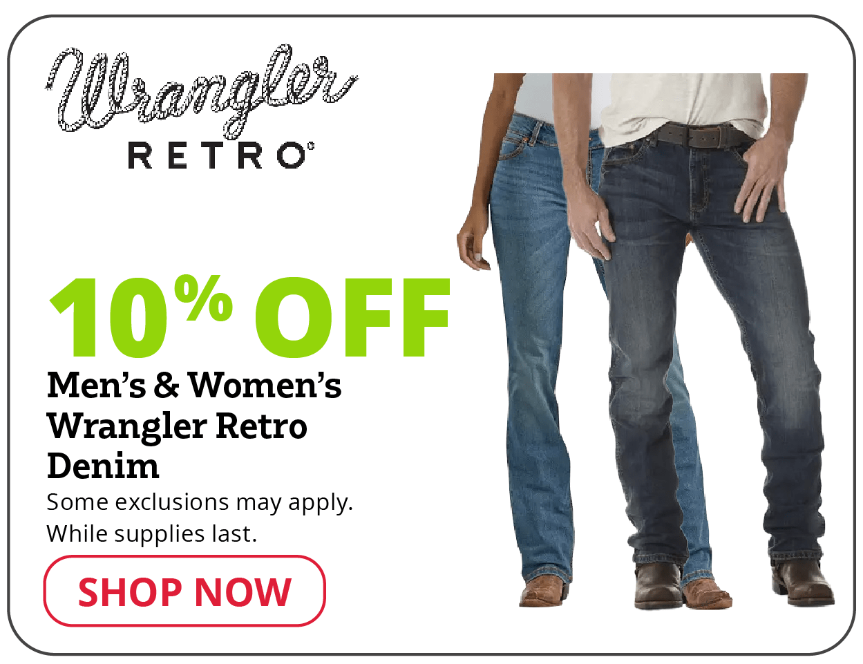 10% Off Men's & Women's Wrangler Retro Denim