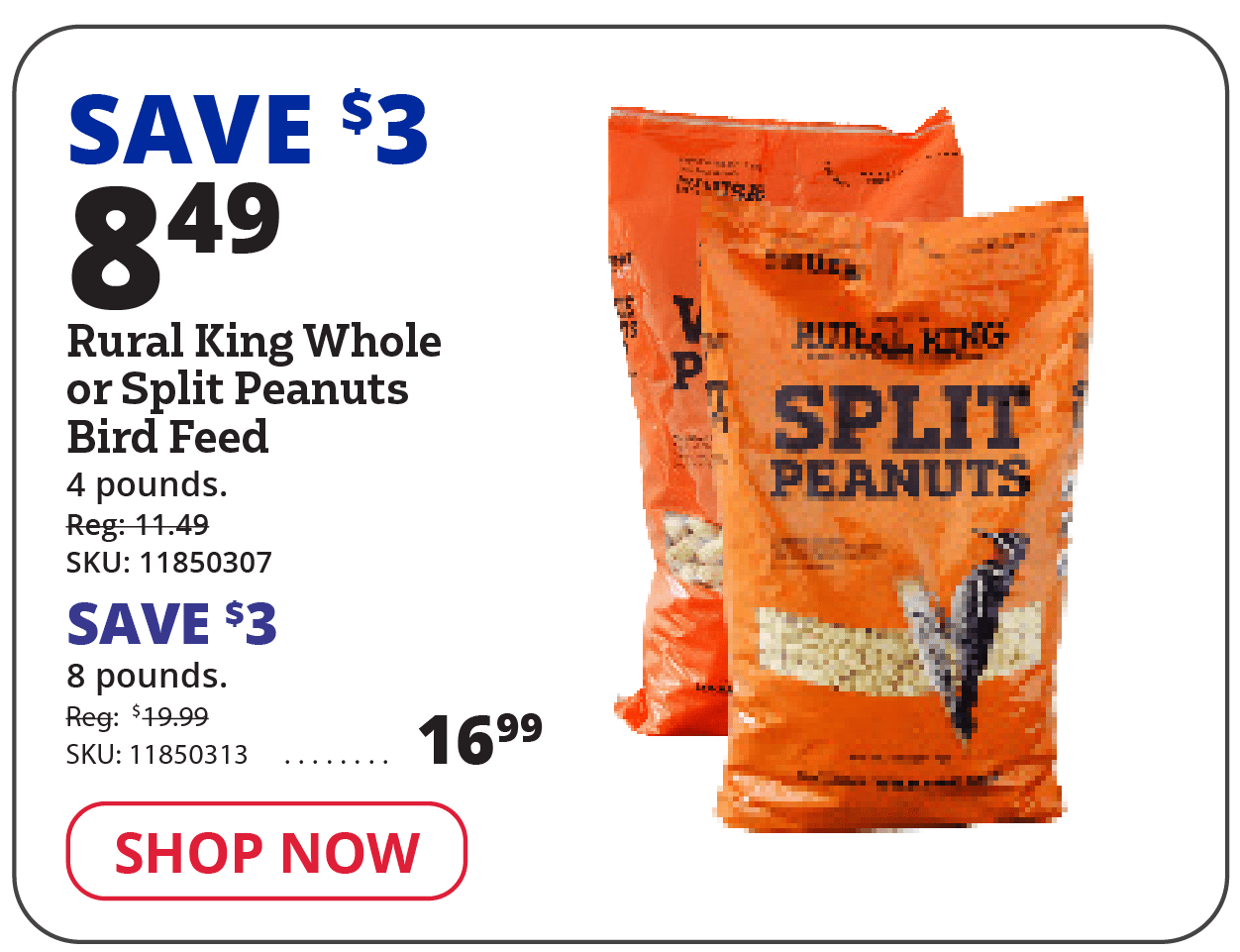 Rural King Whole or Split Peanuts Bird Feed