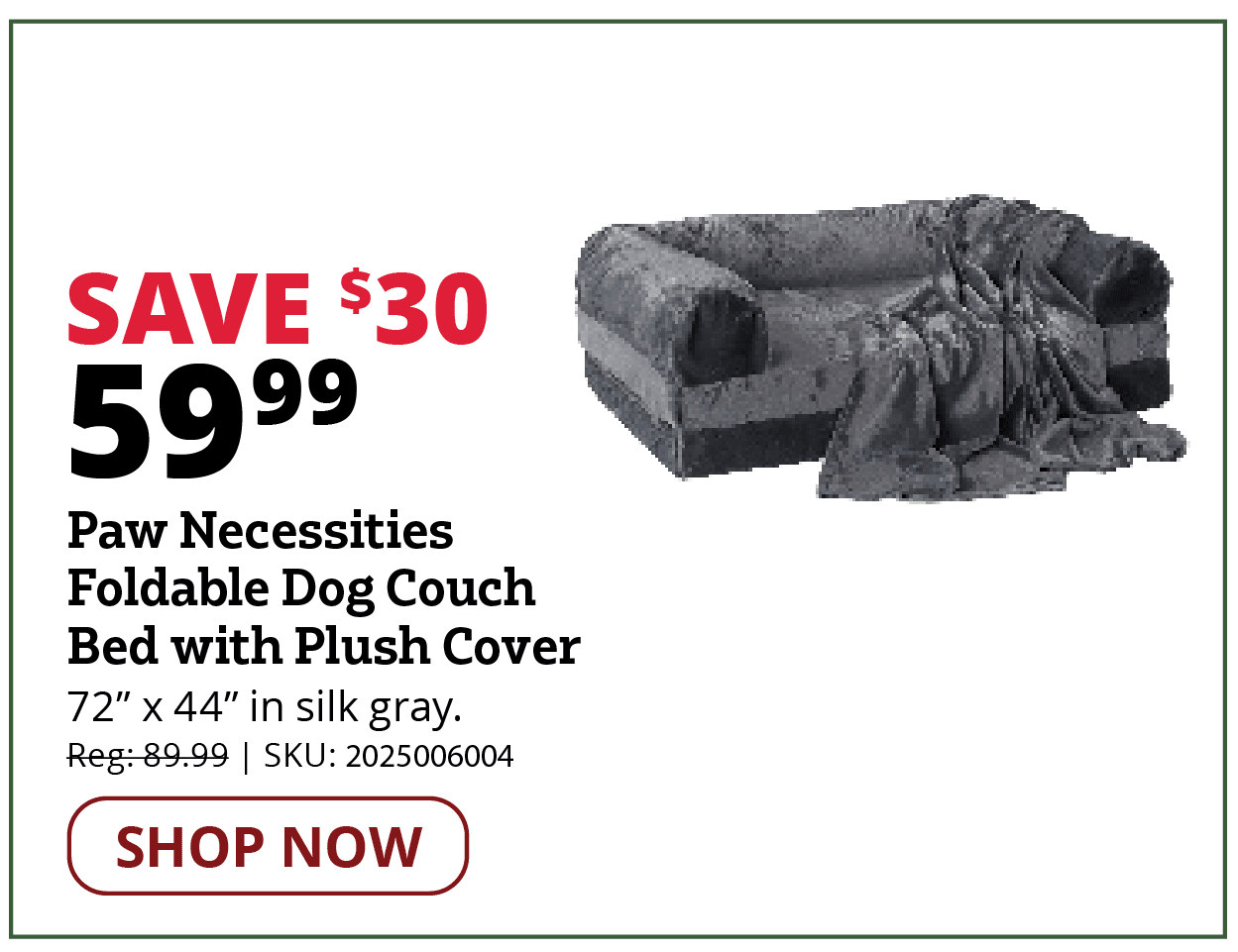 Paw Necessities Foldable Dog Couch Bed with Plush Cover