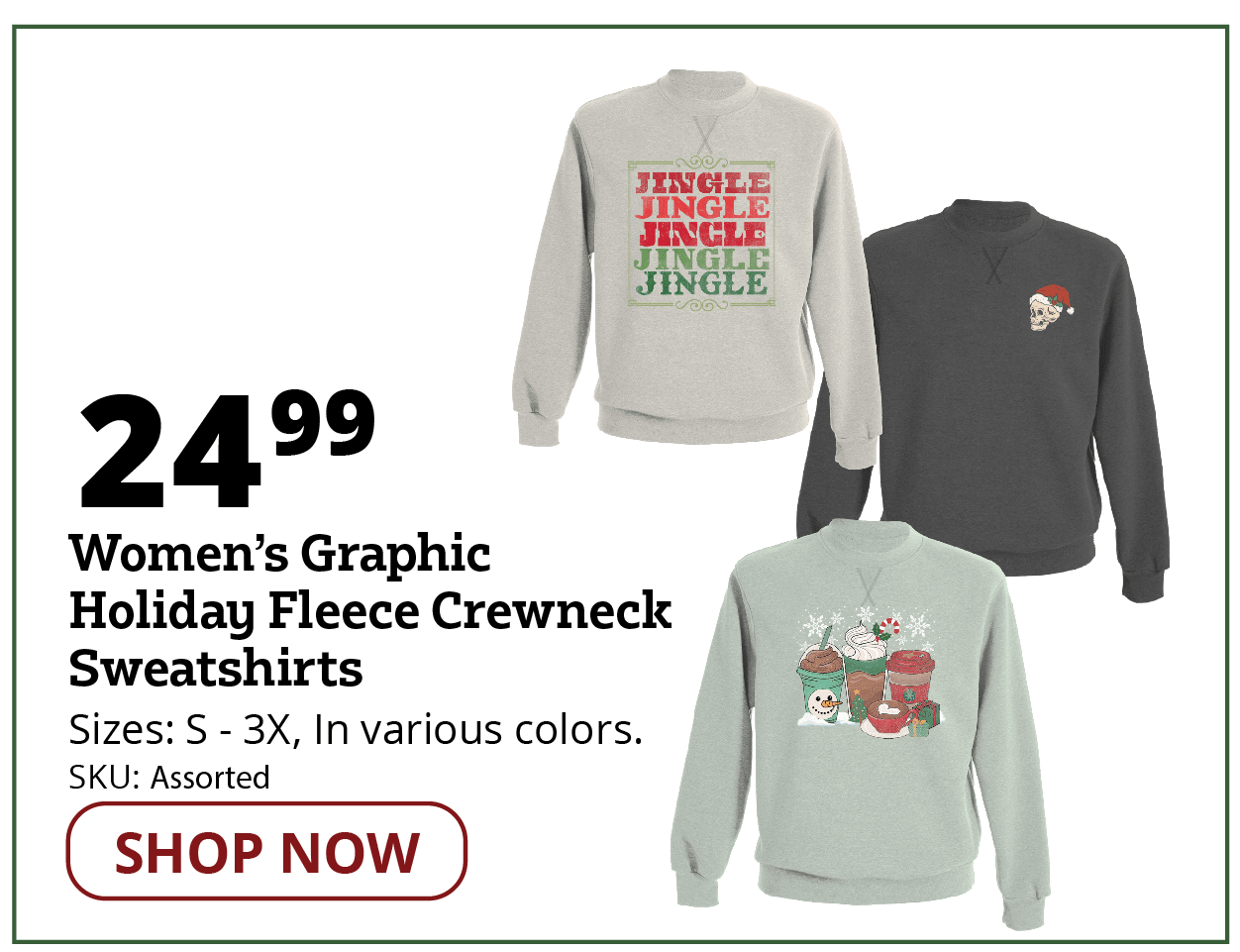Women's Graphic Holiday Fleece Crewneck Sweatshirts