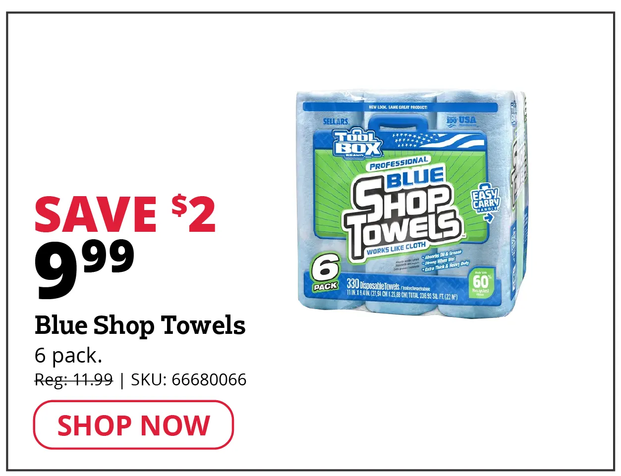 Blue Shop Towel Roll, 6 Pack - 5441602